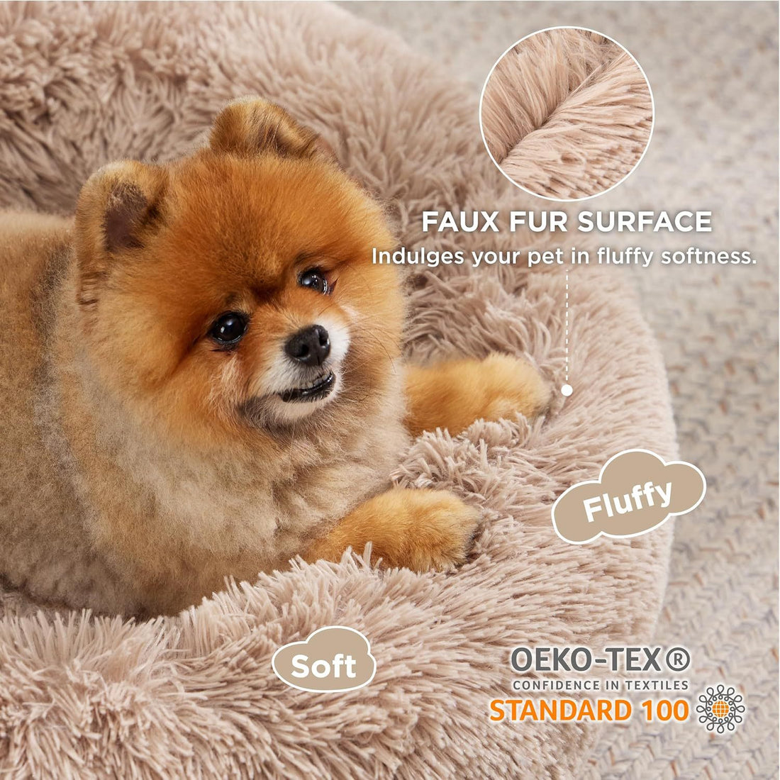 Solid Color Non Slip Round Plush Pet Bed