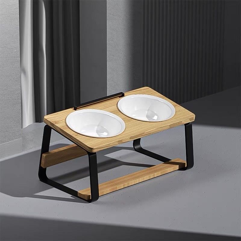 Ceramic Double Pet Feeding Bowl Raised Stand Holder