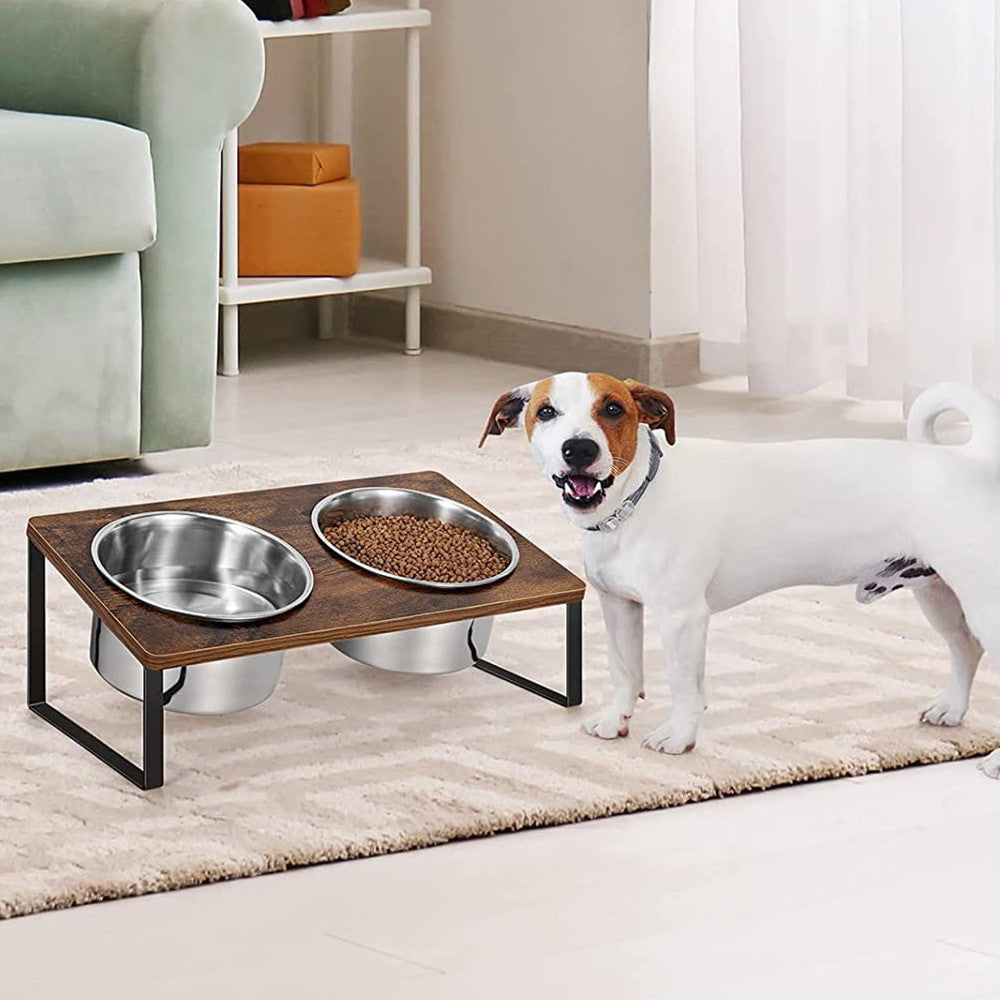 Wood Iron Pet Feeding Rack With Bowl Stand
