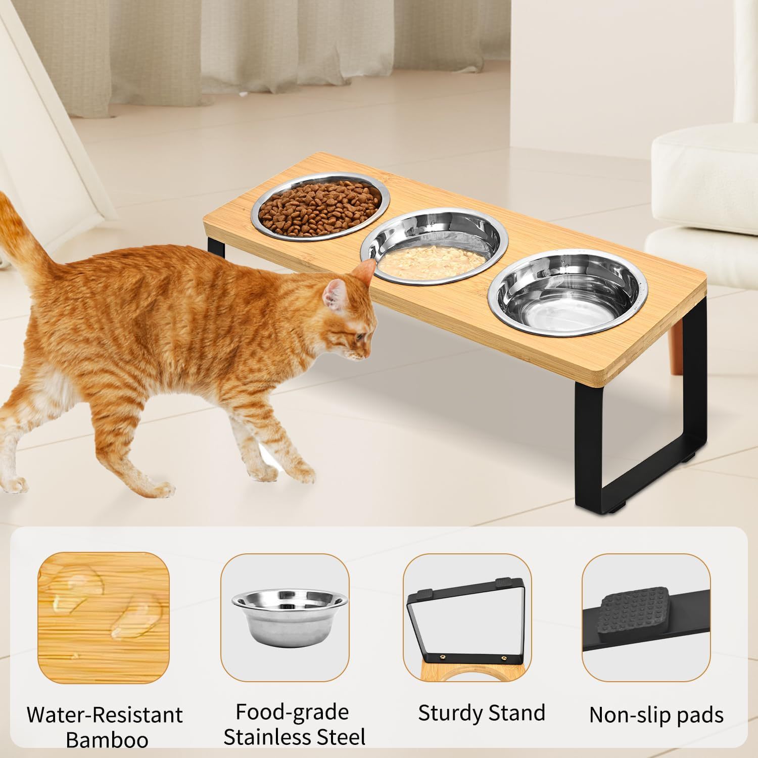 Wood Iron Pet Feeding Rack With Bowl Stand