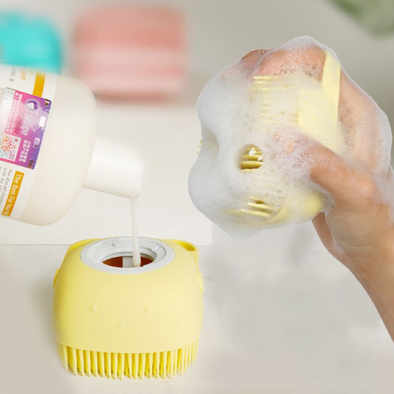 Silicone Bristle Pet Bath Brush Shampoo Dispenser Grooming Tool