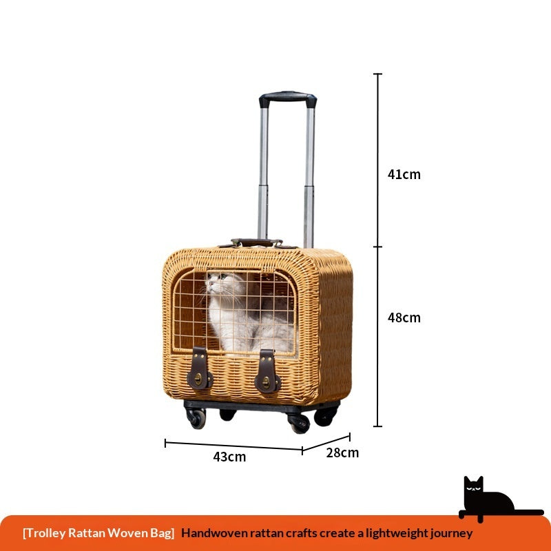 Portable Woven Rattan Pet Carrier With Ventilated Pull Handle