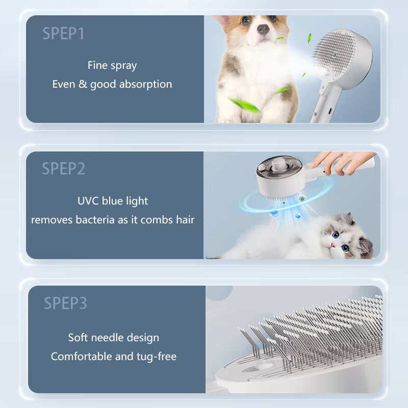 3 In 1 Pet Steam Grooming Massage Brush With Sprayer