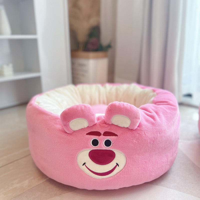 Cartoon Plush Round Pet Nest Cushion All Season Bed