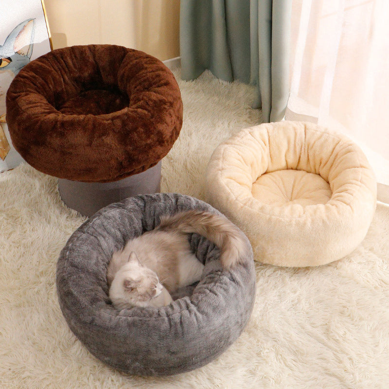 Winter Warm Plush Donut Pet Round Bed Cushion