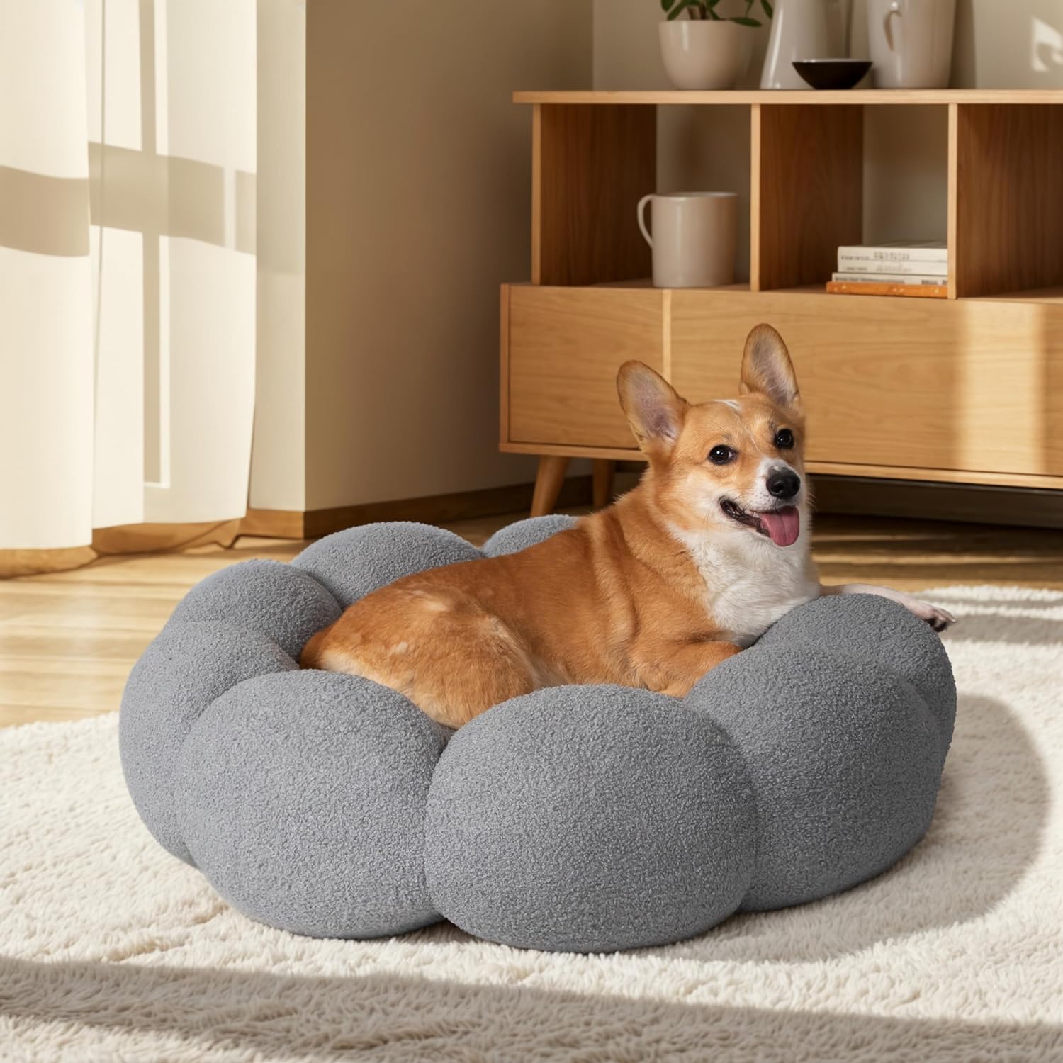Fluffy Round Calming Plush Pet Bed Non Slip Cuddler