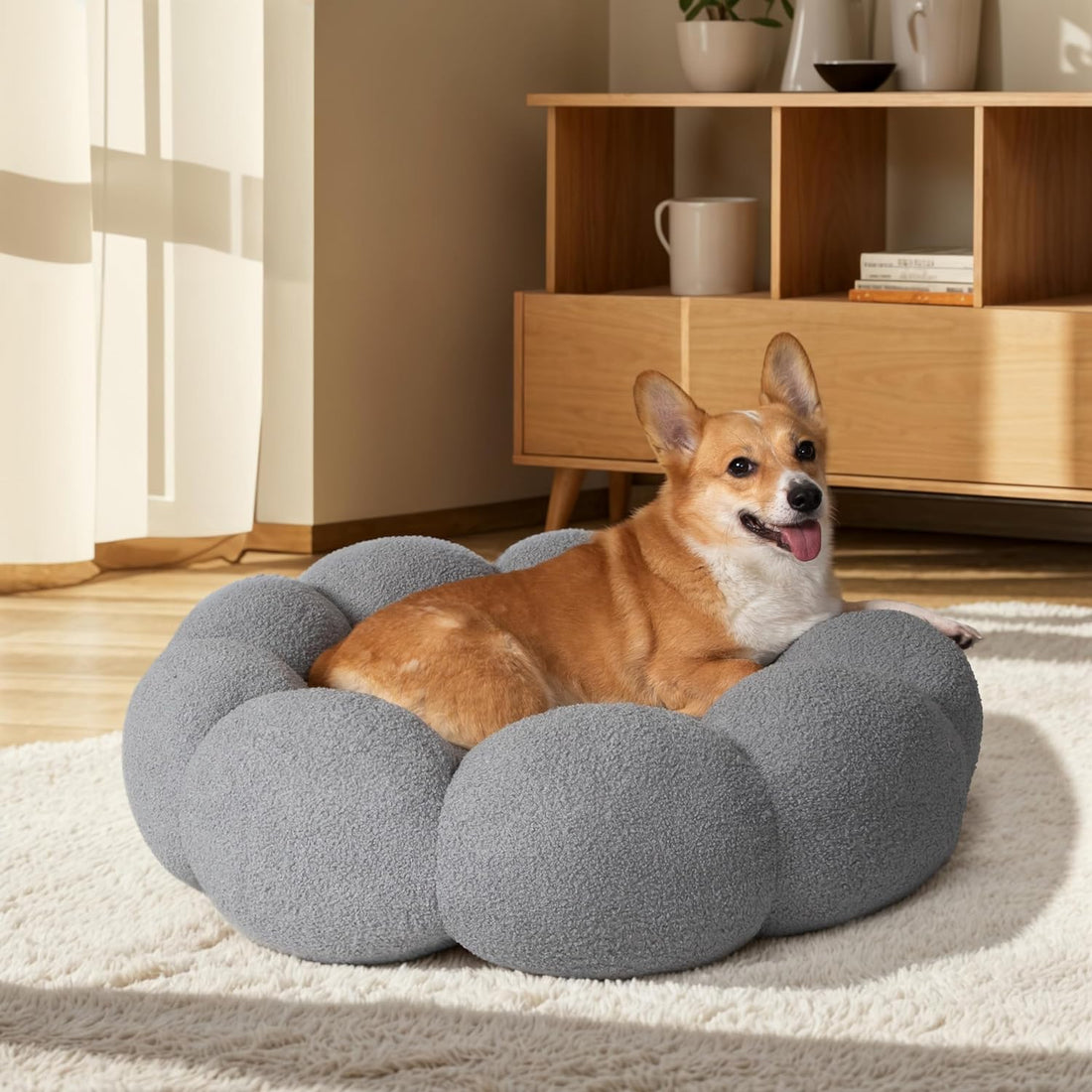 Fluffy Round Calming Plush Pet Bed Non Slip Cuddler