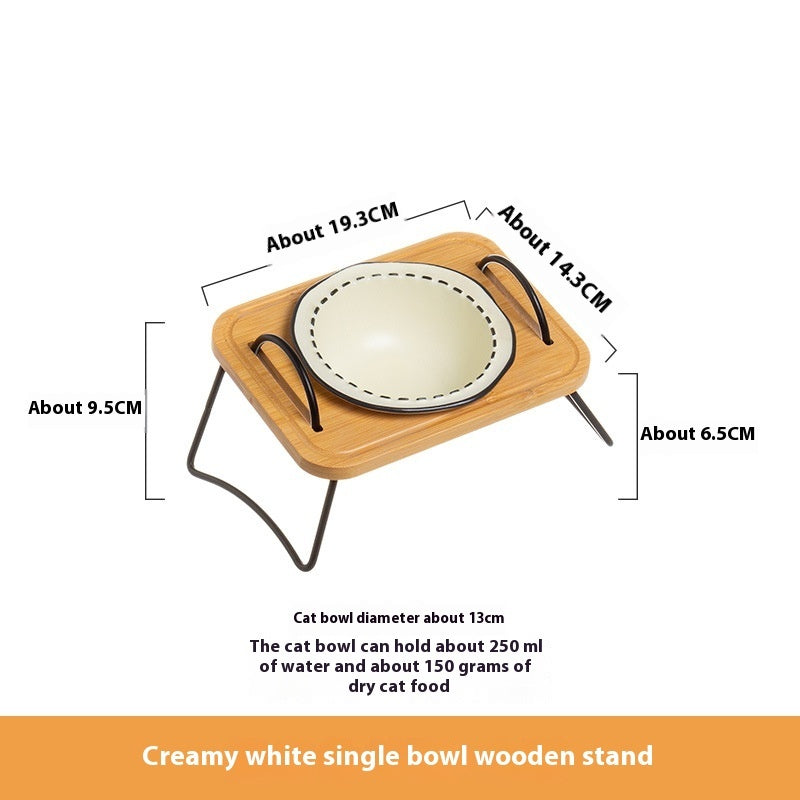 Wooden Pet Feeding Rack With Ceramic Anti Tumble Bowl