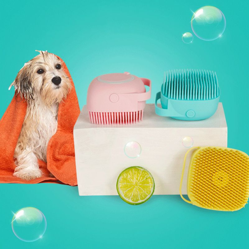 Silicone Bristle Pet Bath Brush Shampoo Dispenser Grooming Tool