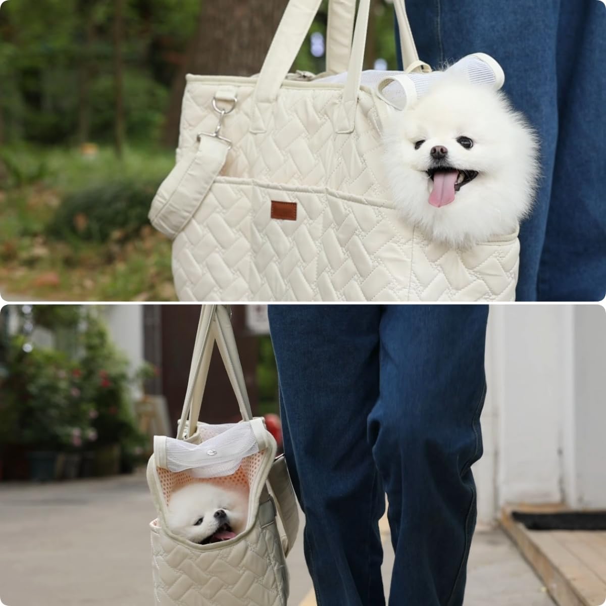 Breathable Mesh Pet Carrier Handbag With Pockets Travel Tote