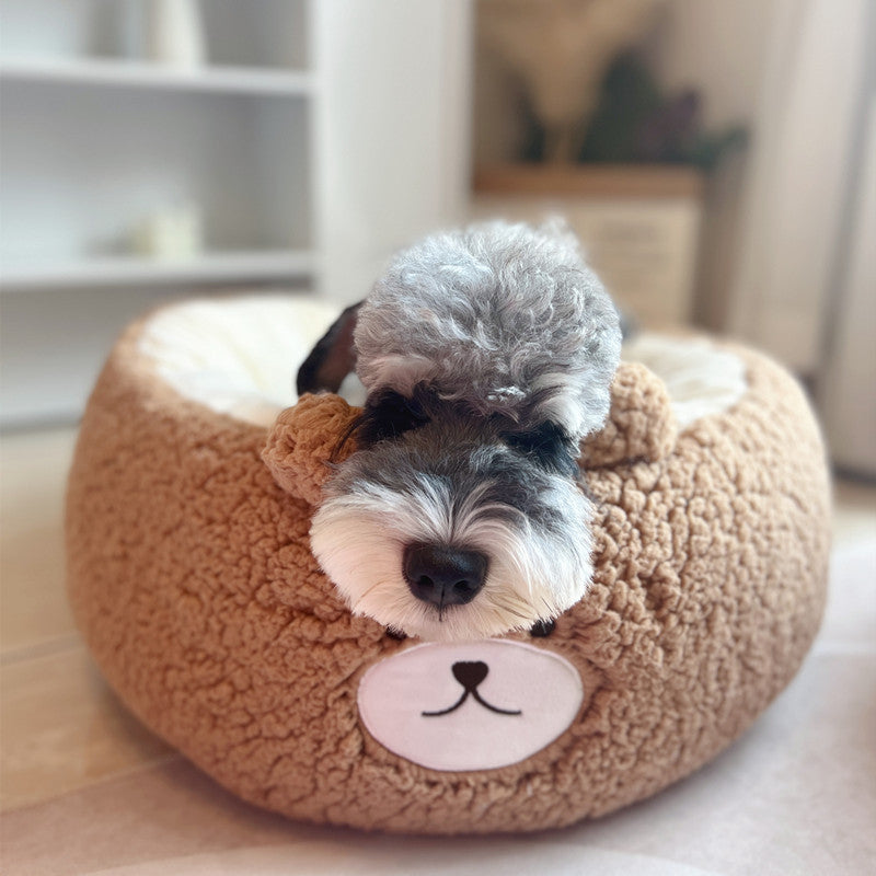 Cartoon Plush Round Pet Nest Cushion All Season Bed
