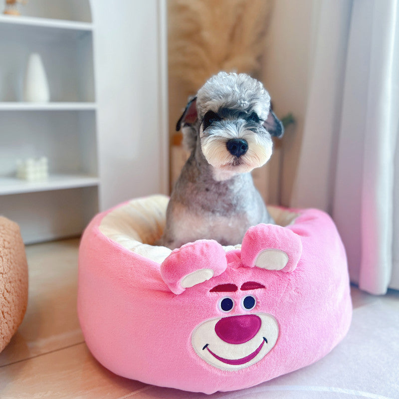 Cartoon Plush Round Pet Nest Cushion All Season Bed