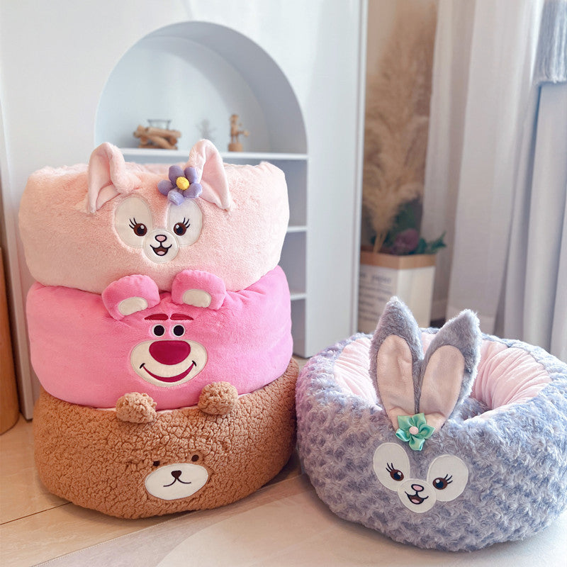 Cartoon Plush Round Pet Nest Cushion All Season Bed