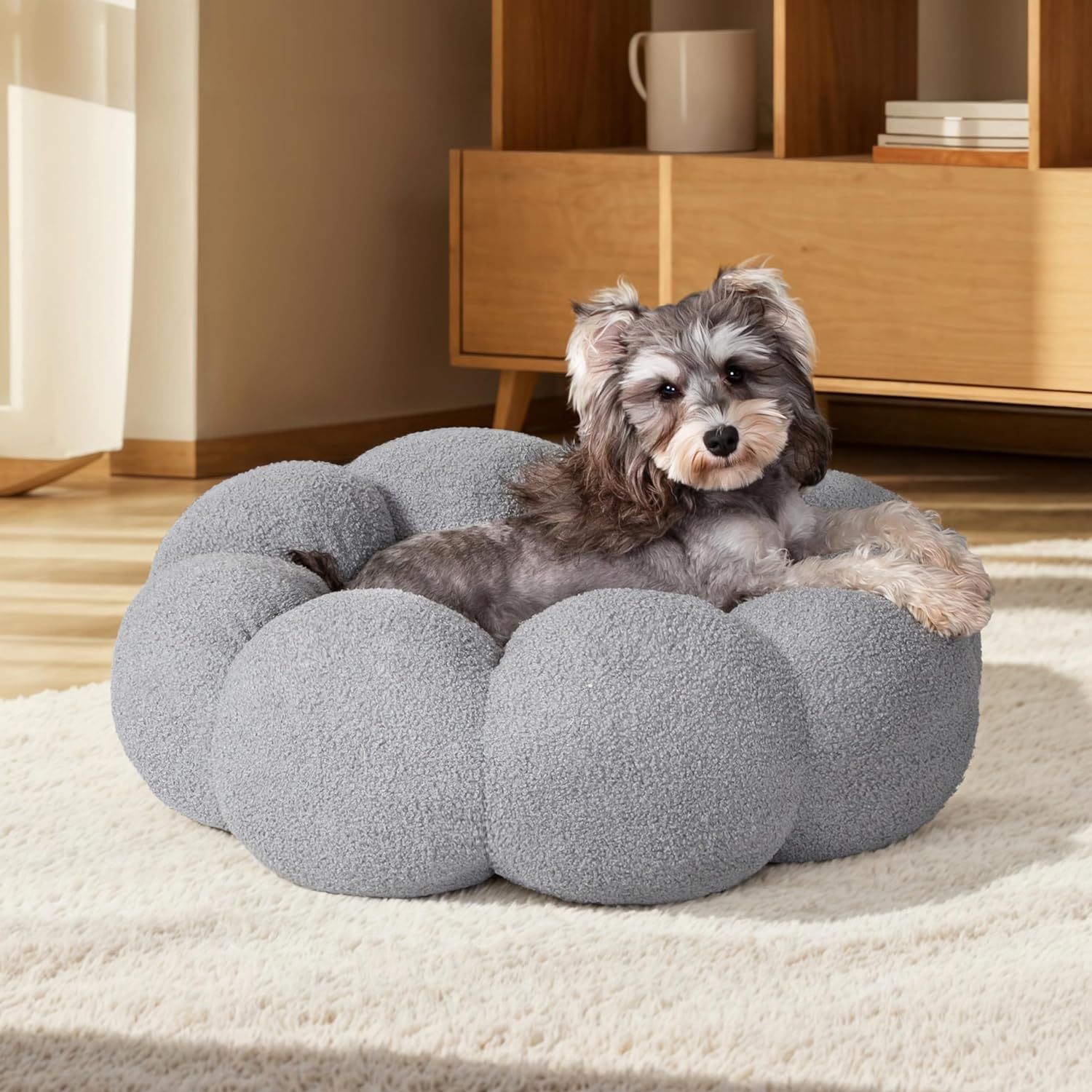 Fluffy Round Calming Plush Pet Bed Non Slip Cuddler
