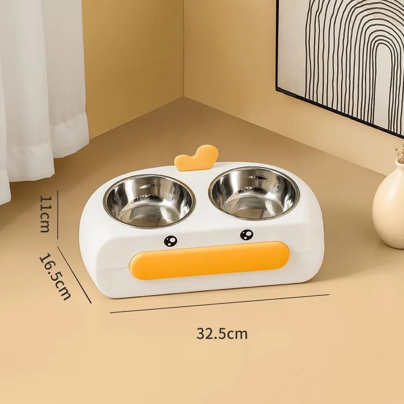 Duck Design Pet Double Bowl Feeding And Drinking Tray