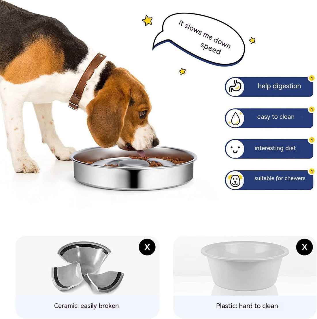 Stainless Steel Pet Slow Feeding Bowl With Neck Protector